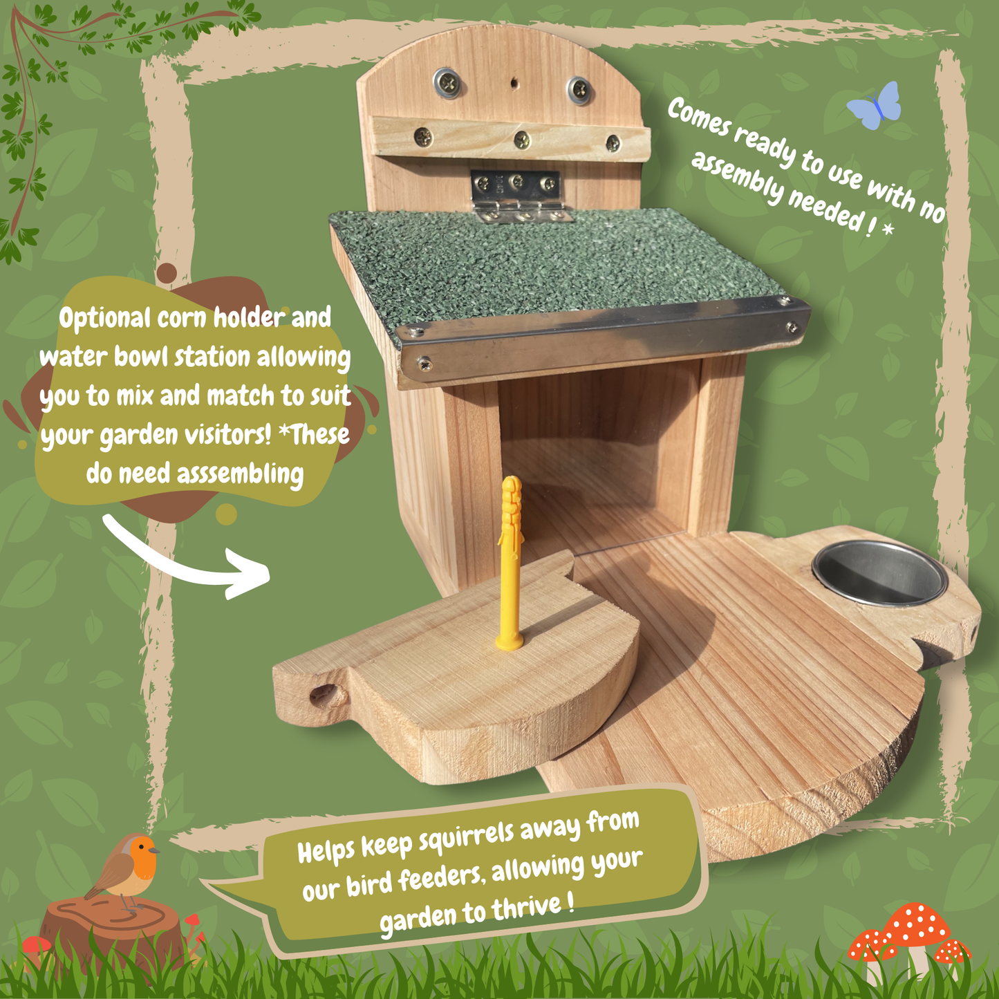 Squirrel Stopover - Feeder with Water Bowl and Corn Holder