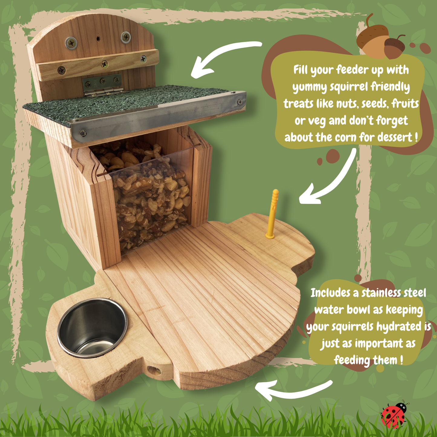 Squirrel Stopover - Feeder with Water Bowl and Corn Holder